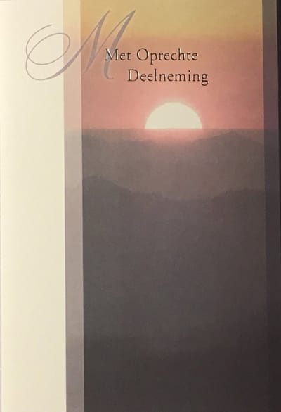 Luxe Wenskaart Deelneming - Condoleance - Overlijden - Oprechte Deelneming - Art of Cards - 11,5x17cm - Dubbele Kaart - Met Envelop - Luxe Wens Kaart - Greeting Card - 1 Stuks - In Folie Apart Verpakt - Angel 46 - Zonsondergang - Gratis Verzonden