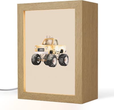 Nachtlampje 15x20 cm - Kinder lampje - Monstertruck - Geel - Beige - Tafellamp kinderkamer - Slaapkamer lamp - Bedlamp kinderen - Kinderlampje stopcontact - Wandlamp babykamer - Nachtlampjes