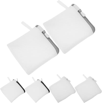 Netjes waszakje, set van 6 kleine antiaanbakzakjes voor wasmiddel en wasverzachtercapsules, inclusief beschermend zakje, ideaal voor het organiseren van delicate kledingstukken.