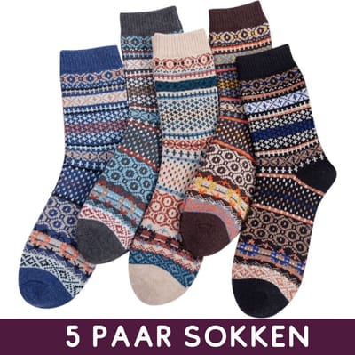 Warme Winter Sokken set - 5 paar Nordic Socks - Dames maat 39-42 - Huissokken/Wandelsokken