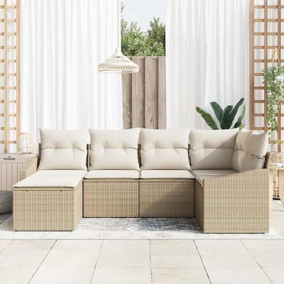vidaXL Tuin Eettafel Set met kussen met opslag 6 pcs Beige en Crème