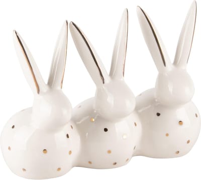 Dekoratief | Trio bunny's, wit/goud, porselein, 14x7x11cm | A240157