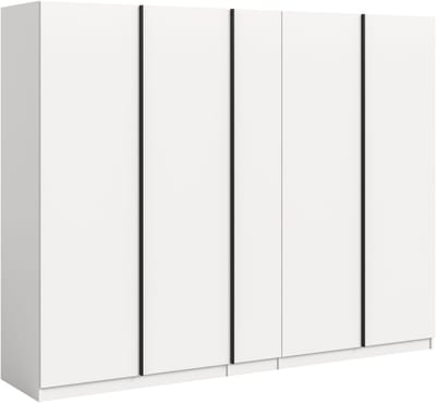 Moderne 5-deurs kledingkast in wit - Ruime opbergoplossing met 2 kleerstangen - 230x183x53cm