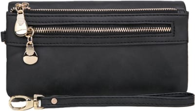 Retro damesportemonnee - Met handvat - Meerdere kaartsleuven - Grote capaciteit - Geschikt voor werk/feest/winkelen - 19*9,5*3 cm - Zwart - 1 stuk