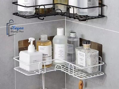 Badkamer Hoekrek – Douche Wandrek Zonder Boren Zelfklevend Met Haken – Metaal – Wit Loft Design – hoekplank – hoekkast – wandplank – 71480