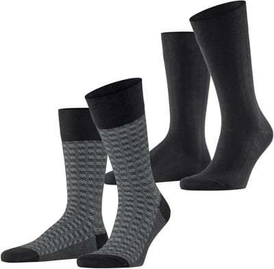 Esprit Houndstooth 2-Pack gedessineerd katoen multipack sokken heren zwart - maat 39-42