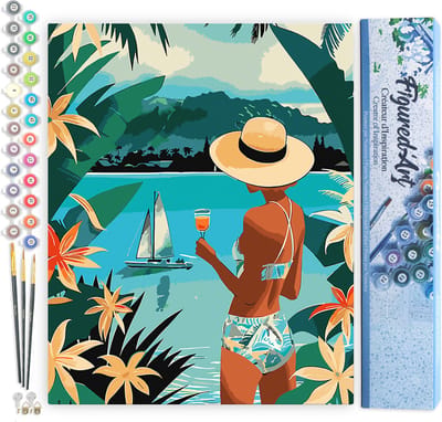 Figured'Art Schilderen op Nummer Volwassenen canvas Dame en oceaan- Handwerk acrylverf Kit DIY Compleet - 40x50cm zonder frame