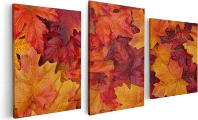 Artaza Canvas Schilderij Drieluik Herfstbladeren in het Oranje en Rood - 120x60 - Foto Op Canvas - Canvas Print