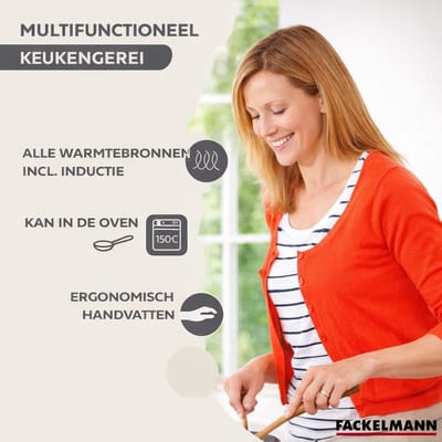 Set pan 20 cm roestvrij staal, glazen deksel en 6 Fackelmann Geneva keukengerei