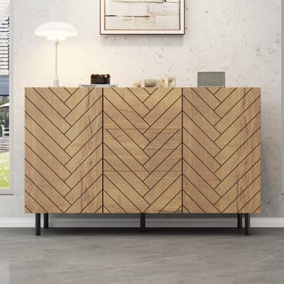 Dressoir - 120x40x76 cm - 3 Lades en 2 Deuren met Opbergruimte - Spaanplaat - Naturel