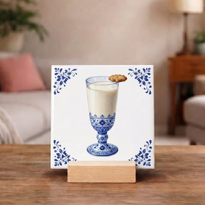 Delftsblauw Tegeltje 11x11 Glas Melk met Koekje – Keuken Decoratie Cadeau