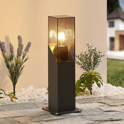 Lucande - Sokkellamp - 1licht - Aluminium, polycarbonaat - H: 40 cm - E27 - antraciet, helder