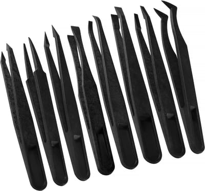 Precisiepincet Set - Kunststof Pincet Antistatisch Pincet - Elektronica Reparatie - Niet Kras Producten - 8 Stuks - Zwart
