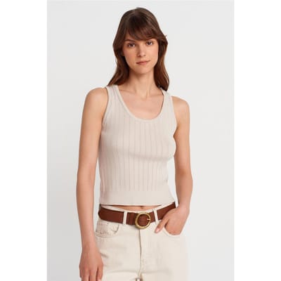 Geribbelde Mouwloze Slim-fit Blouse