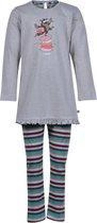 Woody pyjama meisjes/dames - beige mélange - wolf - 202-1-BLB-S/165 - maat 128