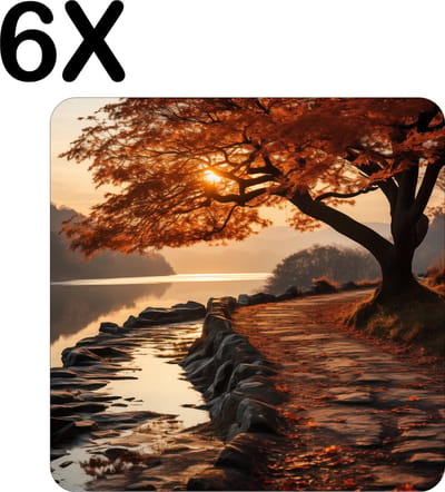 Luxe Placemat - Landschap - Boom - Water - Herfst - Set van 6 Placemats - 50x50 cm - 2 mm dik Vinyl - Anti Slip - Afneembaar