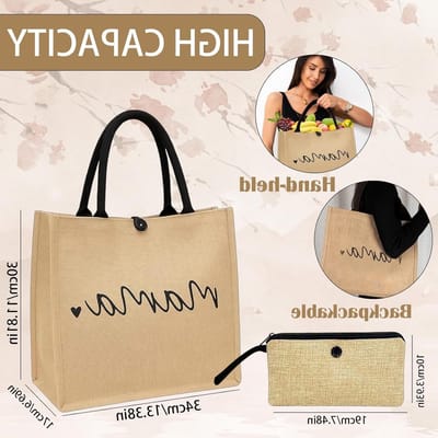 Ruime Jute Tas met "Mama" Letterprint, Duurzaam en Perfect als Moederdag Cadeau, 34x30x17cm, Handtas voor Moeders