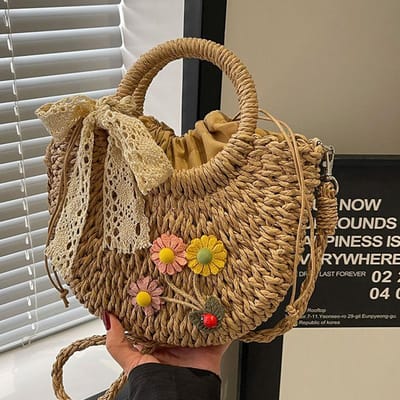 Populaire Handgeweven Tassen voor Vrouwen Nieuwe Stro Geweven Crossbody Tassen voor Vrouwen Ins Groentemand Strandtassen voor Vrouwen