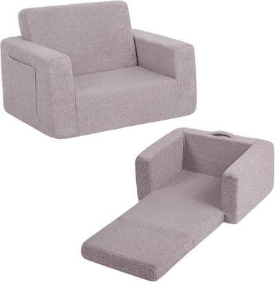 Opvouwbare Kinderstoelbank - 2-in-1 Pluche Kinderbank met Armleuningen