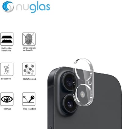 NuGlas Camera Lens Protector Voor iPhone 16/16 Plus - Beschermglas iPhone - Tempered Glass