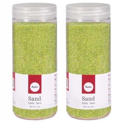 4x potjes fijn decoratie zand groen 475 ml - decoratie - zandkorrels / knutselmateriaal