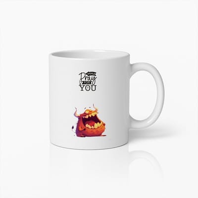 Grappige Monster "Ik Bid Voor Jou" Mok – Humoristische Cartoon Koffiebeker