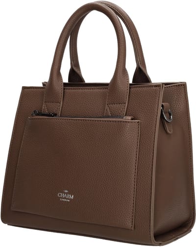 Charm London Pentonville Handtas Dames - Schoudertas met telefoonvak - Tas van Imitatieleder met ritssluiting - Mokka
