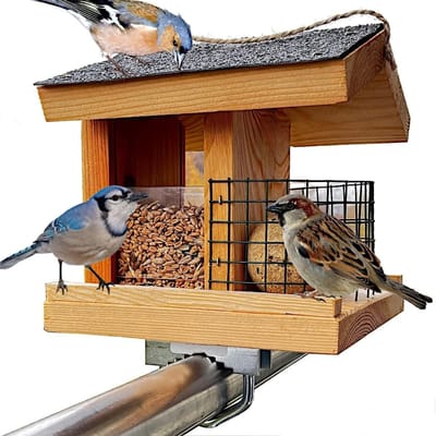 Famanu – Vogelvoederhuis - vogelhuis voor balkon - weerbestendig - met de hand gemaakt van natuurlijk hout - vogelhuis om op te hangen in de tuin en op het balkon - voor tuinvogels