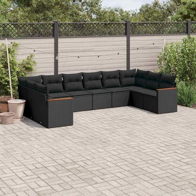 vidaXL - 10-delige - Loungeset - met - kussens - poly - rattan - zwart