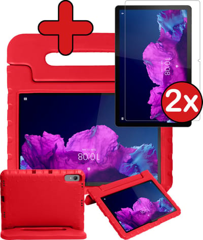 Hoesje - Geschikt voor Lenovo Tab P11 Plus - Met 2x Screenprotector - Kinderhoes - Shockproof Bumper - Kidsproof Case - Tablethoes - Kinder Hoes Cover - Rood
