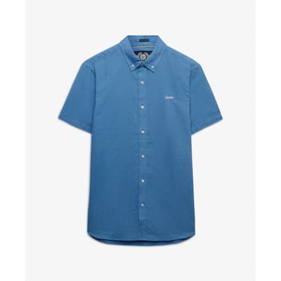 Superdry Katoenen Linnen Overhemd met Korte Mouwen Blue Grootte: L