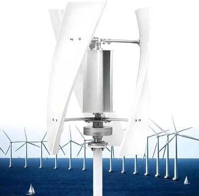 Verticale Windturbine Generator - Geruisloze Energie Opwekker - Duurzame Stroomvoorziening - Gebogen Bladen Ontwerp - 3 Bladen 53cm Diameter - Wit