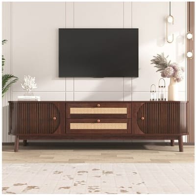 TV-meubel 170x39,5x46cm - Houten TV-meubel met rotandeuren en lades in landelijke stijl voor opbergruimte - bruin