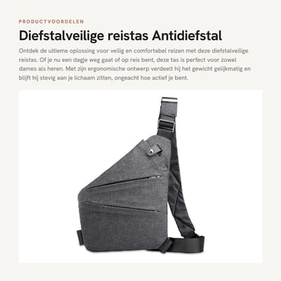 Dailygoods- Diefstalveilige Tas Ergonomisch Ontwerp - Antidiefstal Tas - Schoudertas - Borstas - Dames/Heren - Goed georganiseerde Vakken