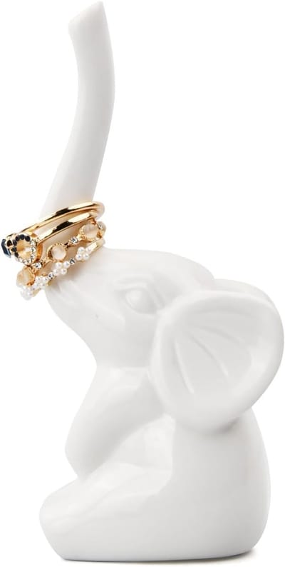 Witte Keramische Ringhouder in de Vorm van een Olifant voor Sieraden, Ringen en Accessoires in Badkamer en Slaapkamer