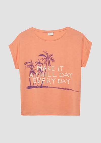 T-shirt met V-hals en rubberprint meisje s.Oliver