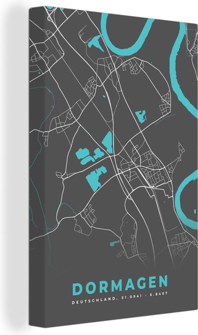 Canvas Schilderij Stadskaart – Dormagen – Duitsland – Plattegrond – Kaart - 20x30 cm - Wanddecoratie