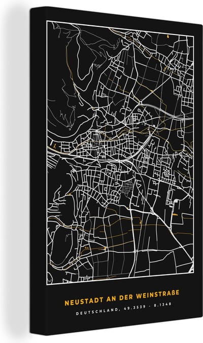 Canvas Schilderij Goud – Duitsland – Plattegrond – Gold – Stadskaart – Kaart – Neustadt an der Weinstraße - 20x30 cm - Wanddecoratie