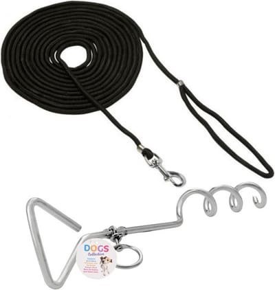 Benson Hondenlijn - incl. aanlegspiraal - 15 meter - metaal/nylon - zoeklijn hond - grondpen