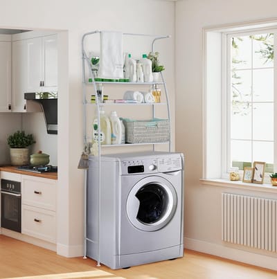 Drie-laags Wasmachine Rek Zonder Boren - Stabiele Metalen Opbergplank voor Badkamer
