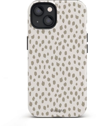 VivaLora Tough Telefoonhoesje iPhone 13 met MagSafe - Wild Dots Print - 2-in-1 Phone Case - Hard Case & Siliconen Backcover - Extra Bescherming - Shockproof Cover Dierenprint - Panter Beige