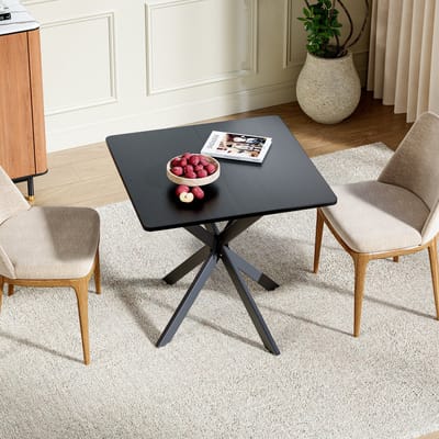 DESMIU Bijzettafel - Strak Zwart Design Met X Onderstel En Verstelbare Poten - Voor Woonkamer Slaapkamer En Thuiswerkplek - Metaal En Spaanplaat - 80x80x75 Cm