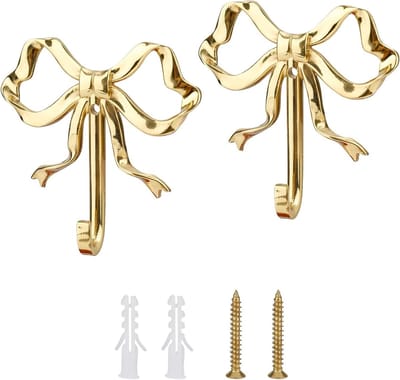 Wandhaken met strik - 6,5x6,3cm goud - decoratieve haken voor jassen, hoeden en handdoeken - SnelShoppen