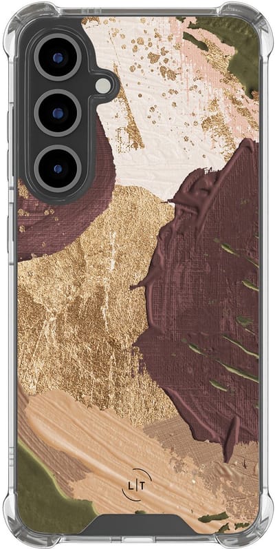 Shockproof hoesje - Geschikt voor Samsung Galaxy S24 FE - Abstract art - Extra sterke case - TPU/polycarbonaat - Print / Illustratie - Bruin, Transparant