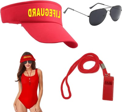 3-delig zwempak met verstelbare rode zwemhoed, fluitje en zonnebril voor volwassenen, perfect voor Halloween, carnaval en strandfeesten
