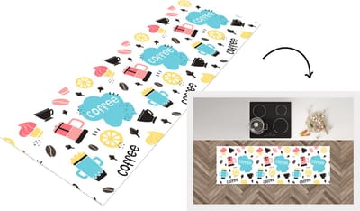 Keukenloper - Loper keuken - Patronen - Koffiebonen - Koffie - IJs - 150x50 cm - Keukenloper vinyl