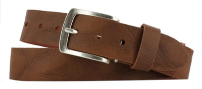 Casual Leren Riem | Heren & Dames | 4cm breed | Riemmaat: 115cm (totale lengte: 130cm) | 100% echt leer | Kleur: cognac | Nikkelvrije gesp