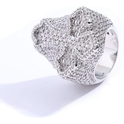 Hip Hop Stijl Iced Out Diamant Cubaanse Herenring Glanzende 18k Verguld en T-vormige Diamanten Kruisring Vakantiecadeau 7 white