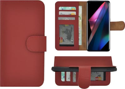 Hoesje Geschikt voor Oppo Find X3 - Oppo Find X3 Pro Hoesje - Bookcase - Oppo Find X3/ Oppo Find X3 Pro Wallet Book Case Echt Leer Rood Cover