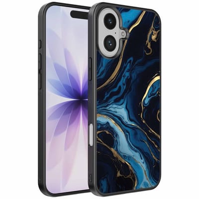 Geschikt voor iPhone 17 Telefoonhoesje met marmer opdruk - TPU backcover case gold blue marble design - Goud Blauw - Smartphonica geschikt voor iPhone 17